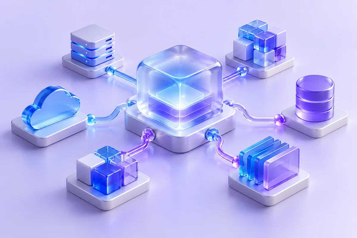 Central glass hub linking modular business systems