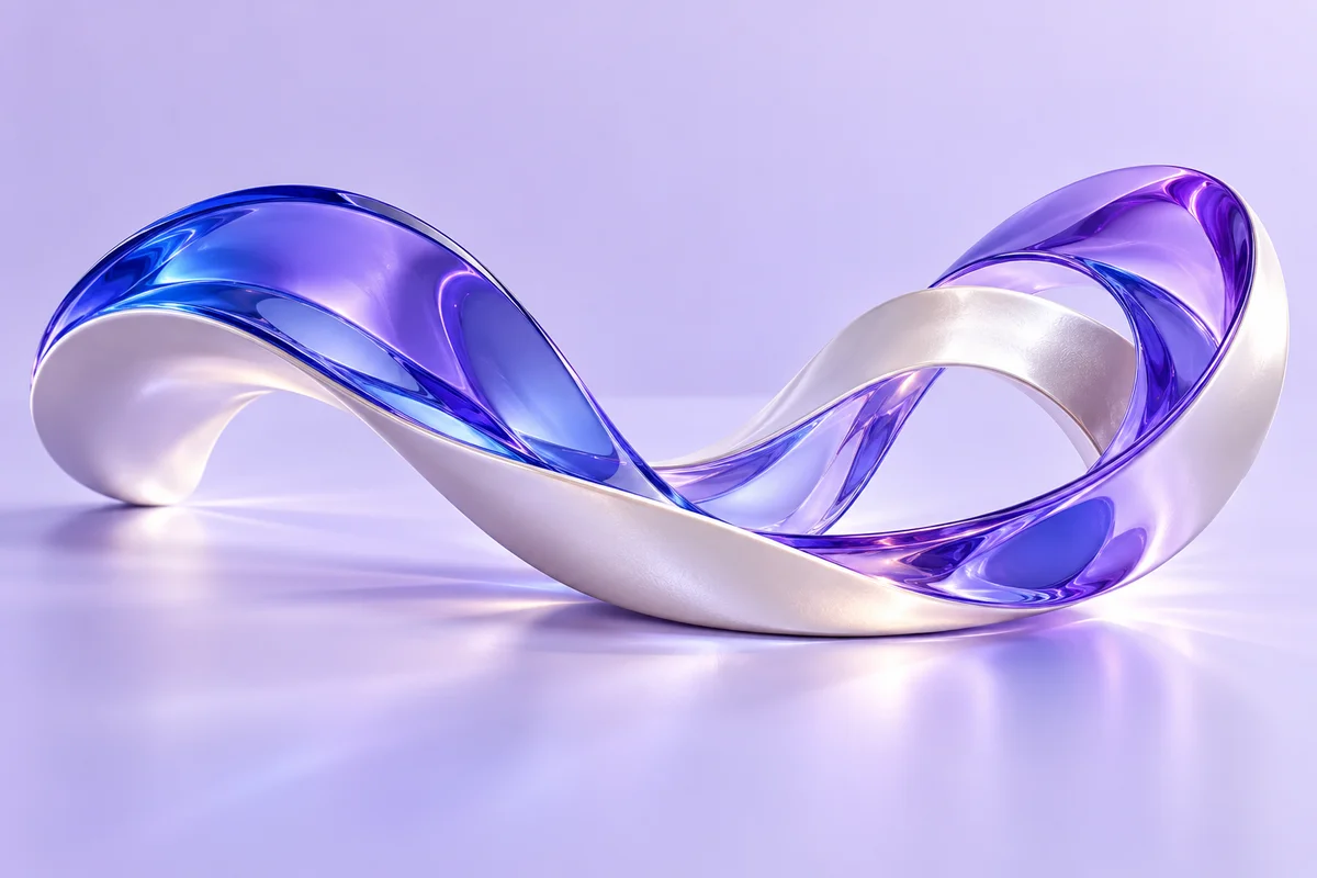 Flowing violet glass and pearl ceramic ribbon