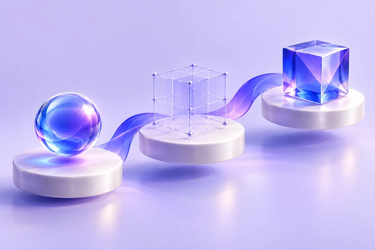 Three connected sculptural stages from discovery to delivery